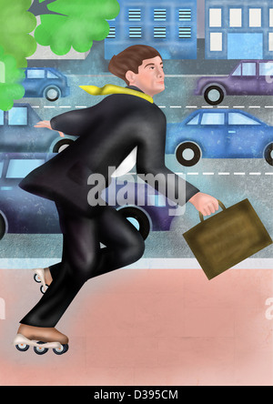 Illustration de Businessman in a rush se fait tard pour Office Banque D'Images