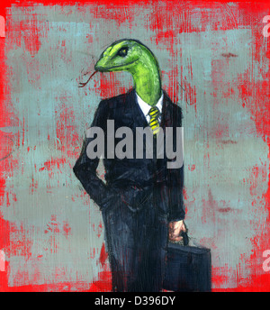 Illustration conceptuelle de businessman avec tête de serpent illustrant la malhonnêteté Banque D'Images
