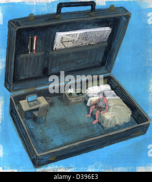 Image d'illustration de businessman sitting on bed in porte-documents illustrant les voyages d'affaires Banque D'Images