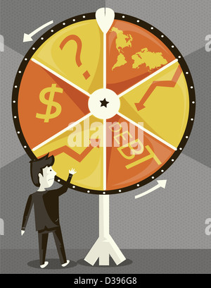 Businessman with spinning wheel of business cycle tenter sa chance Banque D'Images