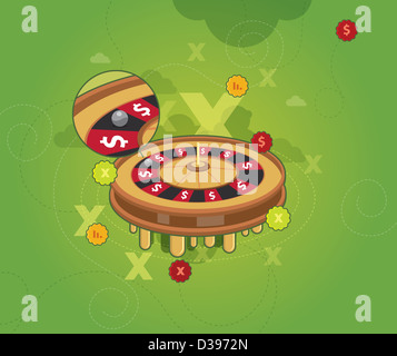 Roulette avec grossissement à la bille de roulette illustrant la perte de jeu Banque D'Images