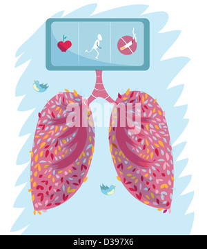 Avec cardiaque aucun signe de fumer et apple dépeignant des poumons sains Banque D'Images