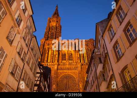 La cathédrale de Strasbourg ornementé domine les bâtiments de Strasbourg, Alsace France Banque D'Images