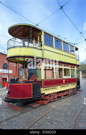 1904 No7 Chesterfield Corporation tram qui passait entre Brampton et Whittington à Chesterfield Derbyshire Banque D'Images