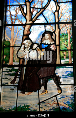 Charles I et l'Évêque Juxon fenêtre de l'église St nier Little Compton Warwickshire Angleterre UK Banque D'Images