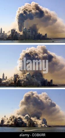 (Afp) - La séquence montre l'effondrement du World Trade Center à New York, le 11 septembre 2001. 2 823 personnes ont été tuées lorsque des terroristes islamiques s'est écrasé sur le WTC avec des pirates de l'avion. Avec 189 morts dans l'attaque du pentagone d'avion no 3 et l'avion à bord n° 44 4 qui s'est écrasé ne Banque D'Images