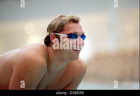 (Afp) - Le nageur Australien Ian Thorpe, triple champion olympique de style libre, photographié à une formation pour la Coupe du Monde de Natation Cours de courte durée à l'Europapark natation arena de Berlin, 24 janvier 2003. Banque D'Images