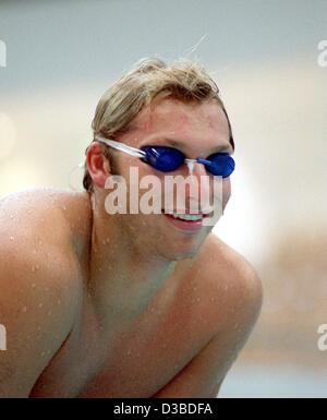 (Afp) - Le nageur Australien Ian Thorpe, triple champion olympique de style libre, photographié à une formation pour la Coupe du Monde de Natation Cours de courte durée à l'Europapark natation arena de Berlin, 24 janvier 2003. Banque D'Images