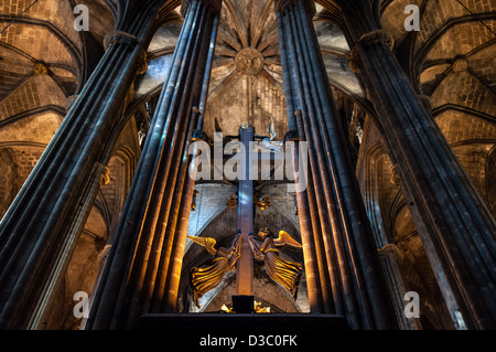 La Cathédrale de Santa Eulalia (appelé Seu) de l'intérieur. Barcelone, Espagne. Banque D'Images