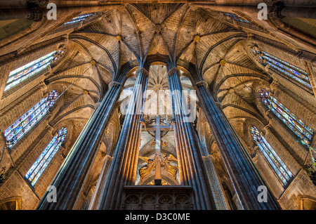 La Cathédrale de Santa Eulalia (appelé Seu) de l'intérieur. Barcelone, Espagne. Banque D'Images