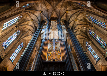 La Cathédrale de Santa Eulalia (appelé Seu) de l'intérieur. Barcelone, Espagne. Banque D'Images