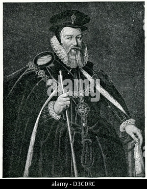 Vintage Gravure de William Cecil, 1er baron Burghley, un homme d'État anglais, le principal conseiller de la Reine Elizabeth I Banque D'Images