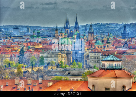 Vue sur la vieille ville de Prague, (effet spécial) Banque D'Images