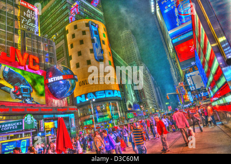 42e Rue Times Square Manhattan New York la nuit Banque D'Images