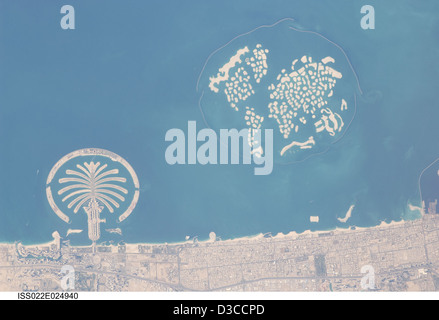 Palm Island, l'île mondiale, Dubaï, Émirats Arabes Unis (NASA, Station Spatiale Internationale Science, 01/13/10) Banque D'Images