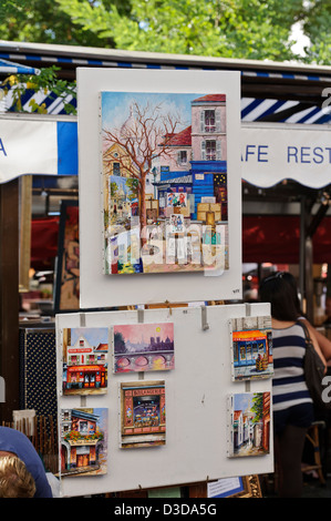 Peintures exposées, Montmartre, Paris, France. Banque D'Images