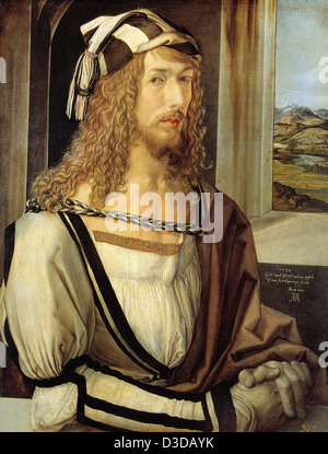 Albrecht Durer autoportrait, 1498 huile sur panneau. Museo del Prado, Madrid Banque D'Images