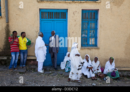 Un Scènederue pendant le Festival de Timkat (Epiphanie), Gondar, Éthiopie Banque D'Images