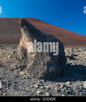 Grande bombe volcanique basaltique de lave vésiculaire à partir d'une éruption explosive de Montaña Colorada, Lanzarote, îles Canaries, Espagne Banque D'Images