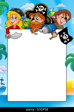 Châssis avec trois pirates - cartoon illustration couleur. Banque D'Images