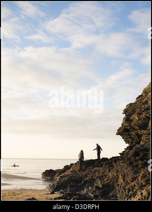 Carreg Bicca, Llangrannog, à l'Ouest, régions, Bretagne, plage, sable vagues bay sentier du Littoral Sentier du littoral de la mer de nuages urdd cardigan bay Banque D'Images