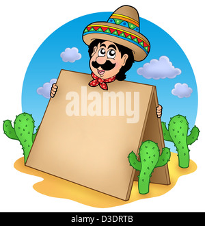 L'homme du Mexique avec une table dans le désert - illustration couleur. Banque D'Images