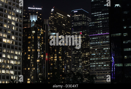 Quartier Financier de Los Angeles la nuit. Banque D'Images