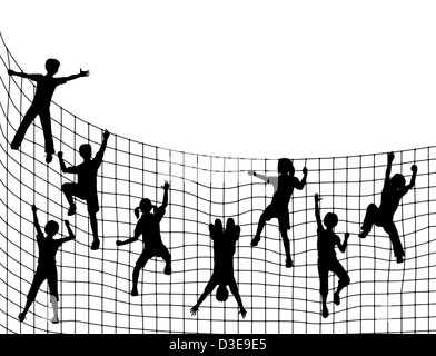 Illustration d'un filet d'escalade enfants silhouettes Banque D'Images