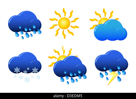 Météo Icon Set signe isolé sur blanc Banque D'Images