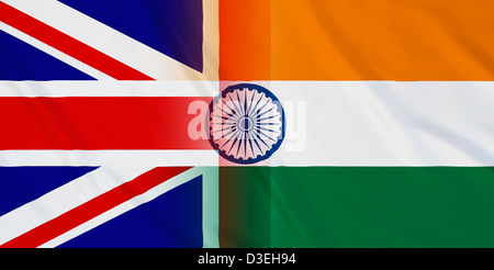 Union Jack flag drapeau indien et fusionner ensemble. Illustration Banque D'Images