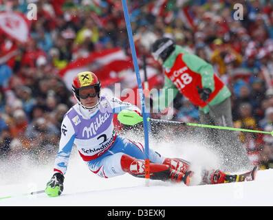 Schladming, Autriche. Feb 17, 2013. Championnats du Monde de Ski Alpin FIS Slalom 2013 pour les hommes de Marcel Hirscher Ski en Autriche d'abord exécuter Banque D'Images