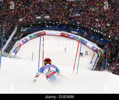 Schladming, Autriche. Feb 17, 2013. Championnats du Monde de Ski Alpin FIS Slalom 2013 pour les hommes gagnant et nouveau Champion du monde de slalom de ski Autriche Marcel Hirscher en deuxième Run Banque D'Images