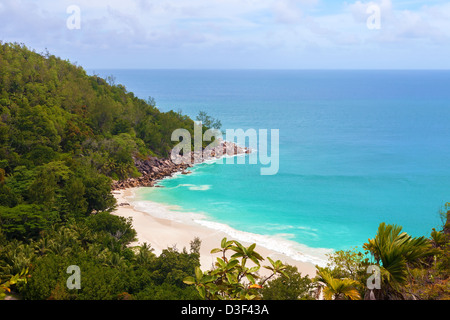 Plage d'Anse Georgette beach à partir de ci-dessus, les Seychelles Banque D'Images