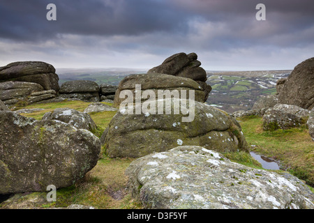 Bonehill Rocks dans le Dartmoor National Park près de Widecombe dans la Lande, Devon, Angleterre, Royaume-Uni, Europe. Banque D'Images