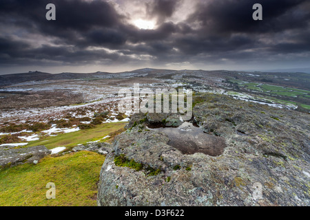 Chinkwell Tor dans le Dartmoor National Park près de Widecombe dans la Lande, Devon, Angleterre, Royaume-Uni, Europe. Banque D'Images