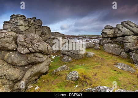 Bonehill Rocks dans le Dartmoor National Park près de Widecombe dans la Lande, Devon, Angleterre, Royaume-Uni, Europe. Banque D'Images