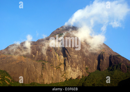 Agasthyarkoodam Peak (agasthya hills) dans les Ghâts occidentaux de l'Inde du Sud vue du paysage de montagnes en passant par les nuages Banque D'Images