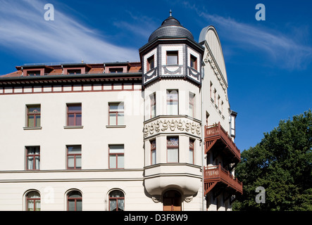 Leipzig, Allemagne, rénové villa de style Art Nouveau dans le quartier de routes forestières Leipzig Banque D'Images