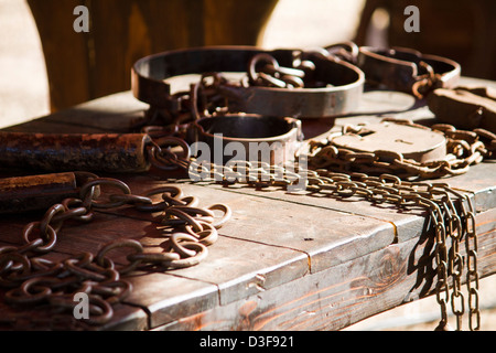 Fermer Voir le détail d'un tableau rempli d'instruments de torture. Banque D'Images