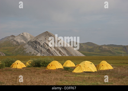 Camp de tentes north face jaune de l'Arctique de l'Alaska North Slope Banque D'Images