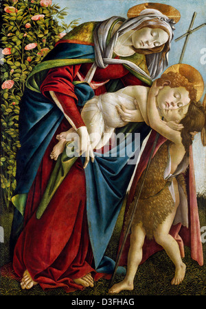 Sandro Botticelli, Vierge à l'enfant et le jeune Saint Jean Baptiste 1490-1495 tempera sur toile. Palazzo Pitti, Florence Banque D'Images