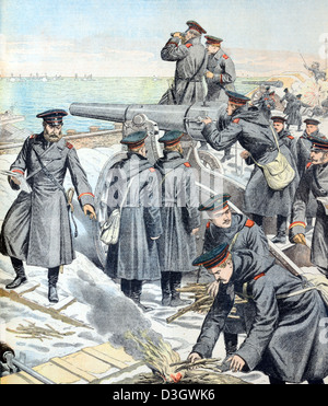 Siège et bataille de Port Arthur ou Ryojun Chine pendant la guerre russo-japonaise (1904) Illustration ou Gravure d'époque Banque D'Images