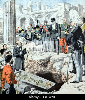 Le président français Emile Loubet visite de la Dig archéologique au Forum Rome Italie (mai 1904) Illustration ou gravure d'époque Banque D'Images