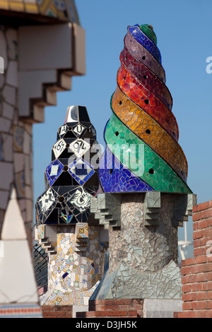 Terrasse sur le toit, Palau Güell, Barcelone Banque D'Images