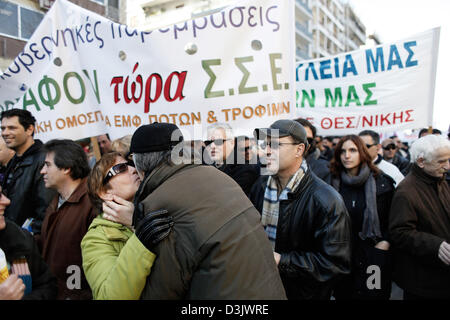 Thessalonique, Grèce. 20 février 2013. Le plus grand de la Grèce les syndicats sur grève générale de 24 heures pour protester contre les politiques d'austérité du gouvernement le 20 février 2013 à Thessalonique, en Grèce. Credit : Konstantinos Tsakalidis / Alamy Live News Banque D'Images