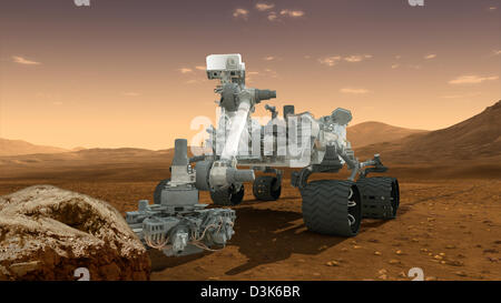 Ce document - concept de l'artiste dispose de Mars Science Laboratory de la NASA Curiosity rover, un robot mobile d'enquête sur Mars' passé ou présent capacité à maintenir une vie microbienne. Foto : NASA/JPL-Caltech (zu dpa 0832 am 20.02.2013) pas de l'archivage, l'usage éditorial uniquement (arsrover «dpa zu "curiosité" Gesteinsprobe entnimmt erstmals' am 20.02.2013)  + + +(c) afp - Bildfunk + + + Banque D'Images