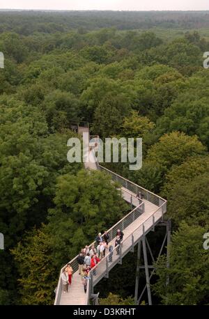 (Afp) - Les visiteurs passent la soi-disant accrobranche près de Craula, Allemagne, mardi 23 août 2005. Les quelque deux millions d'euro cher accrobranche dans la hêtraie du Hainich, sera inauguré le 26 août. Il est le premier en Europe de accrobranche dans un parc national. Avec 306 mètres de longueur et une hauteur de jusqu'à 24 mètres le sentier près de la Thiems château ouvre un autre undis Banque D'Images