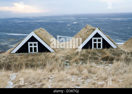 L'Islande maisons gazon Banque D'Images