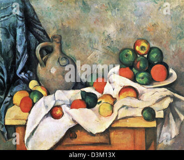 Paul Cézanne, nature morte, draperie, lanceur, et Coupe à fruits 1893-1894 Huile sur toile. Whitney Museum of American Art, New York, USA Banque D'Images