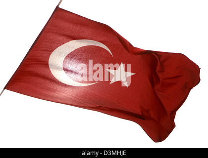 Le drapeau national turc oscillent dans le vent à Istanbul, Turquie, dimanche, 26 février 2006. Photo : Felix Heyder Banque D'Images